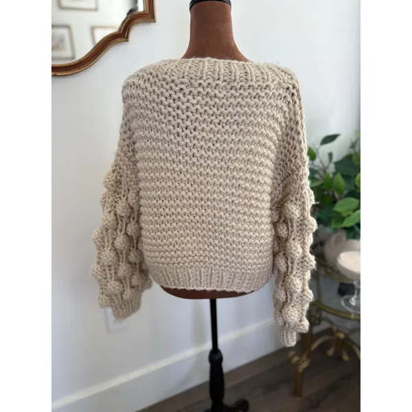 Olivaceous Women's Cream Knit Bobble Sleeve Pullover Sweater Size L‎ - Image 4