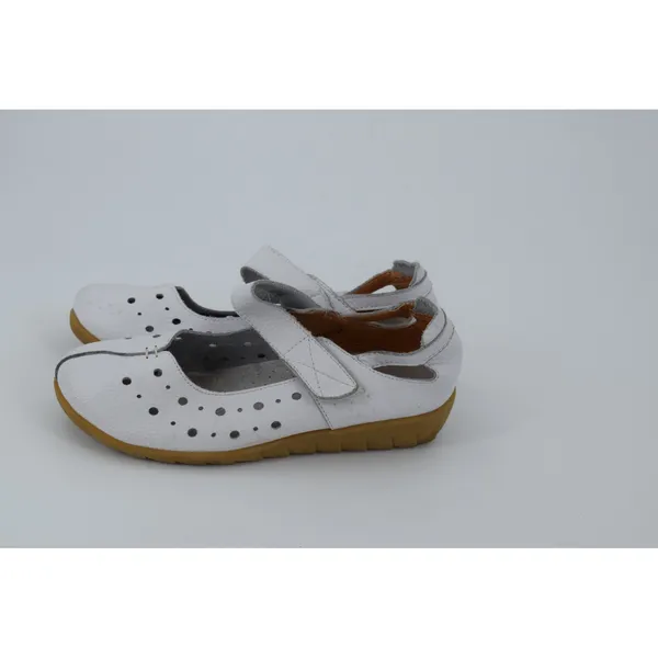 Unbranded Mary Jane Flats Women 39 White Good Perforated Leather Low Wedge Strap - Image 5