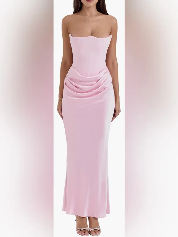 NEW HOUSE OF CB Persephone Strapless Corset Satin & Stretch Crepe pink Gown XS - Image 2