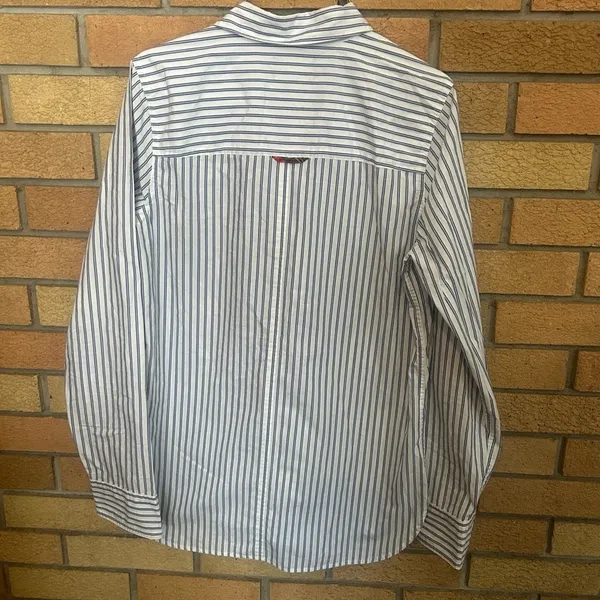 J. Crew Boy Fit Blue White Striped Plaid Button Down Blouse Oxford Top Size 4 - Image 4