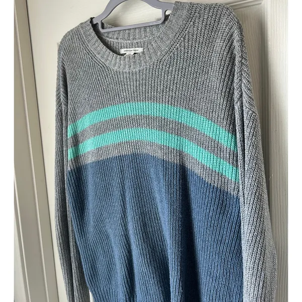 American Eagle Blue and Gray Sweater - Small - Image 3