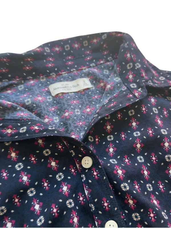Abercrombie & Fitch Navy Floral Boho Shirt Dress Drawstring Waist Women’s Small - Image 9