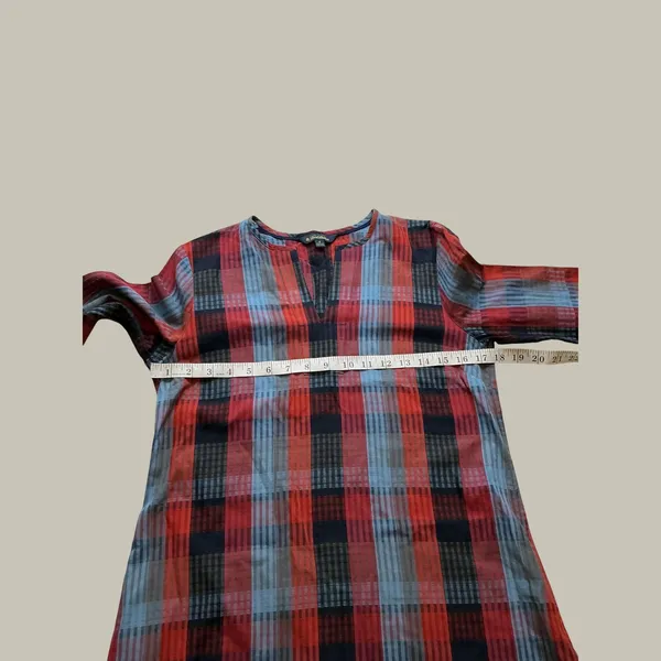 Brooks Brothers Womens Red Blue Plaid Cotton 3/4 Sleeve V-Neck Tunic Top Size 4 - Image 6