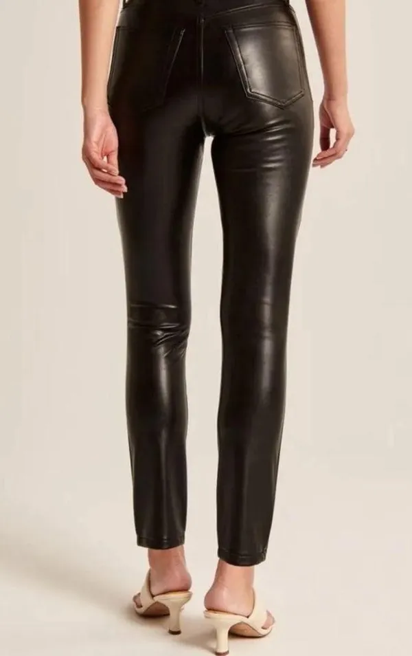 A&F Vegan Leather Pants Black Slim Fit Size 10 Size 30 - Image 2