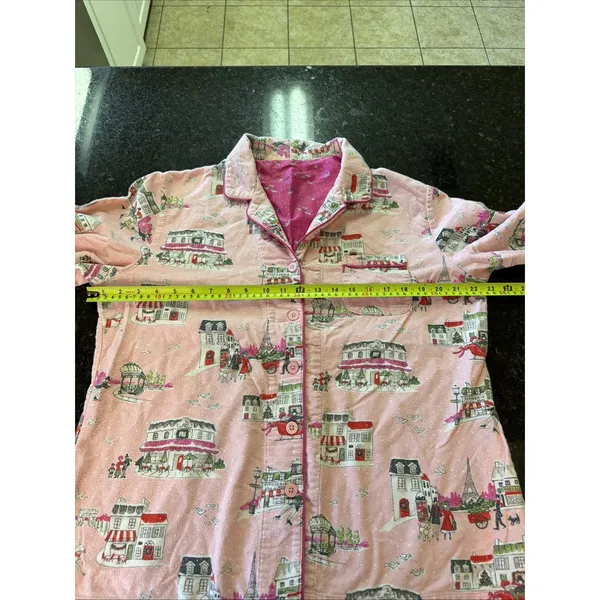 Nick & Nora Flannel Pajama Top Shirt Winter In Paris Pink Poodles Sz M Top‎ Only - Image 4