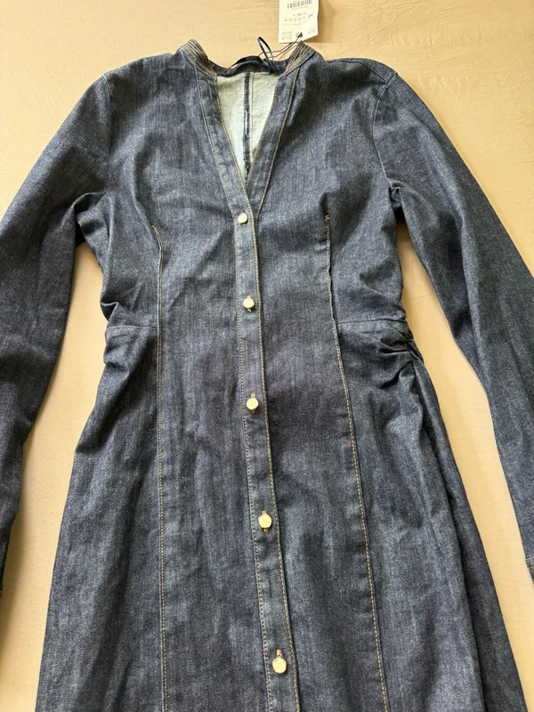 Zara long-sleeve ruched denim maxi dress - Image 6
