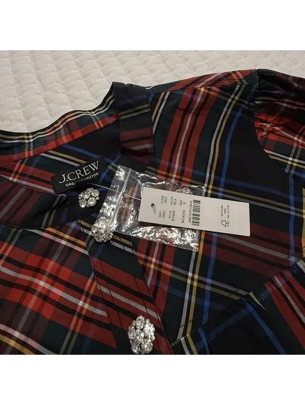 J.Crew Rhinestone Buttons Stewart Tartan Blouse Top Sz S Small NWT Cotton Shirt - Image 3
