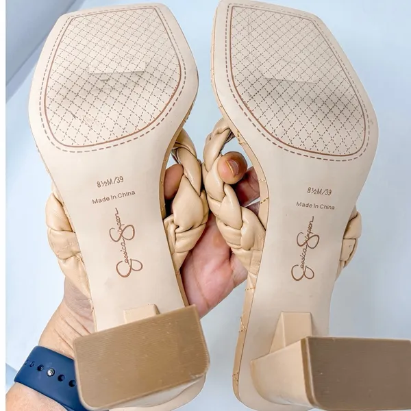 Jessica Simpson Zaliye Tan Faux Leather Braided Strap Slip On Heels NEW Size 8.5 - Image 11