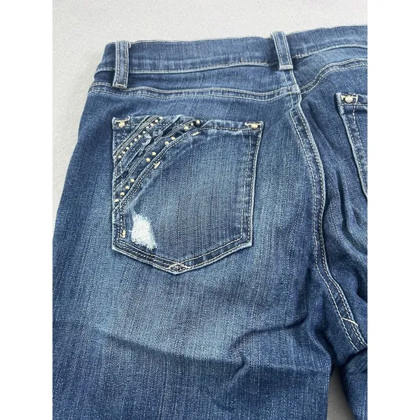 White House Black Market WHBM 6R Slim Ankle Jeans Distressed Medium‎ Wash Blue - Image 9