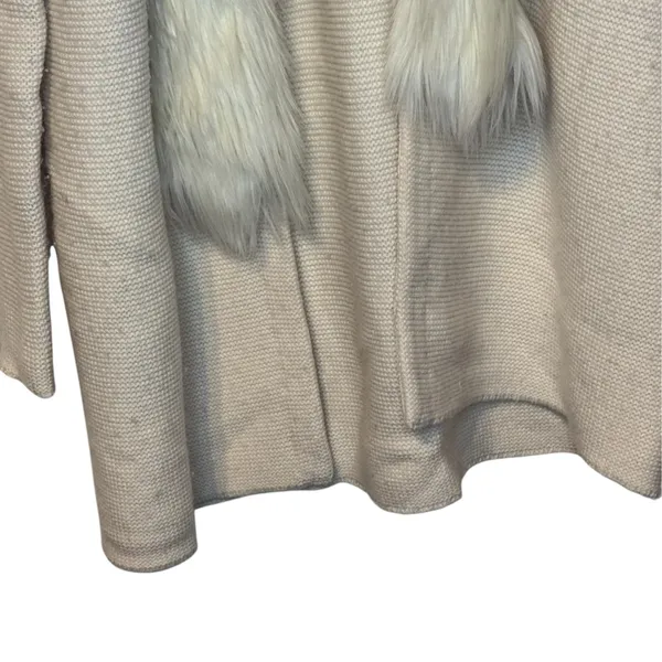 J. McLaughlin Womens Cream Wool Cashmere Faux Fur Trim Cardigan Sweater Small - Image 3