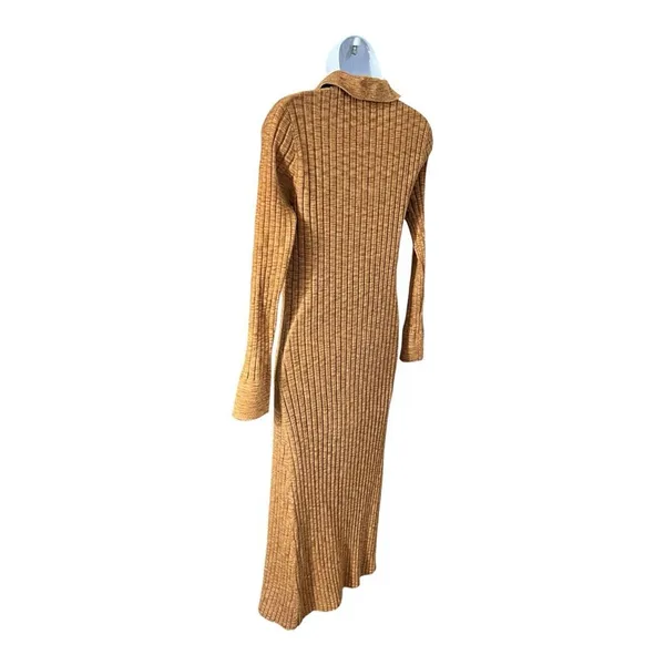 LOFT Brown Ribbed Polo Midi Knit Sweater Dress Size M Long Sleeve Pullover - Image 8