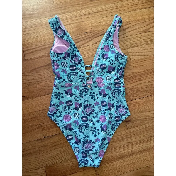 NWT Nanette Lepore Floral‎ Plunge One Piece Swimsuit Size 4 - Image 3