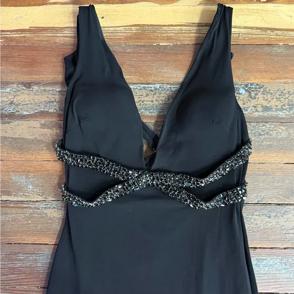 NWT Vintage Jovani Black Tie Open Back Beaded Evening Gown Size 6 💛🍄 - Image 9