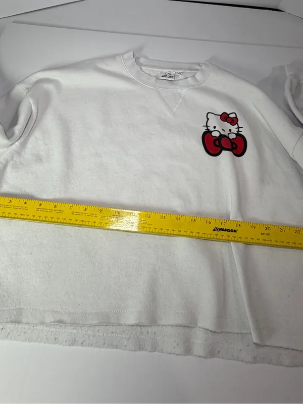 Aeropostale White Cropped Crewneck with Red Hello Kitty Accent - Image 4