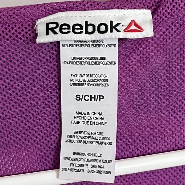 Reebok Womens Abstract‎ Camo Full Zip Hooded Windbreaker Jacket Purple S - Image 8