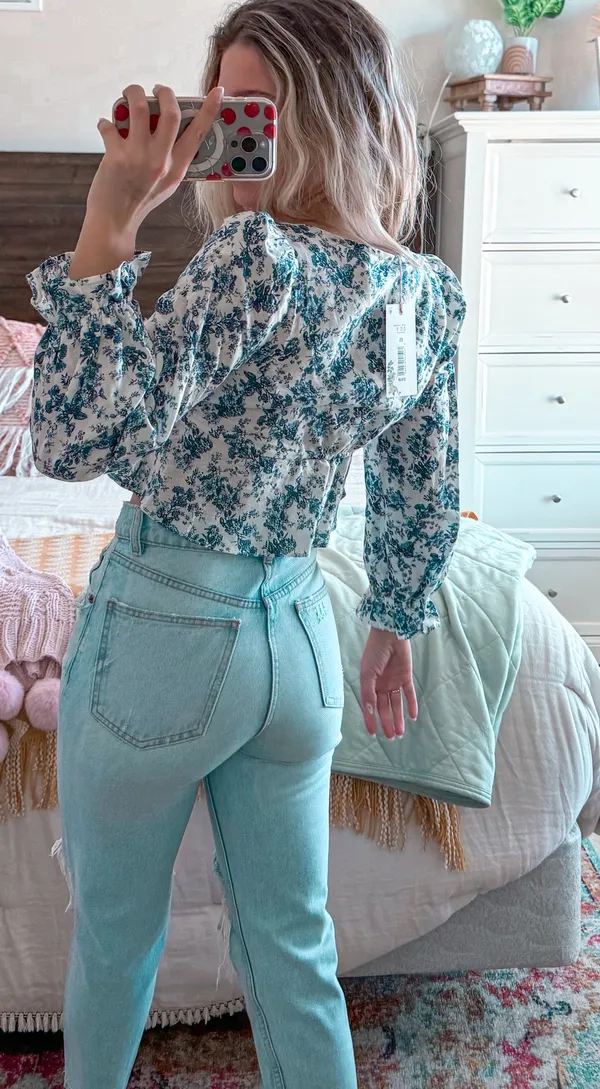 Chelsea & Violet Blue Floral Linen Longsleeve - Image 3