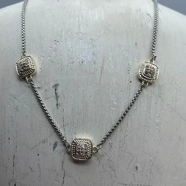 NWT MX Signature Gold Plated choker with square decor CZ pendants - Image 3