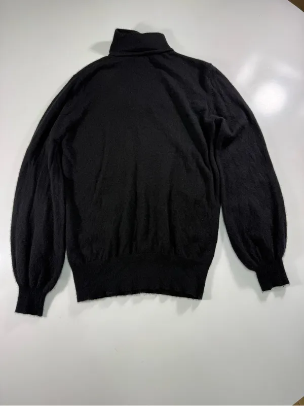 Neiman Marcus 100% Cashmere Black V-Neck Open Turtleneck Sweater - Image 8