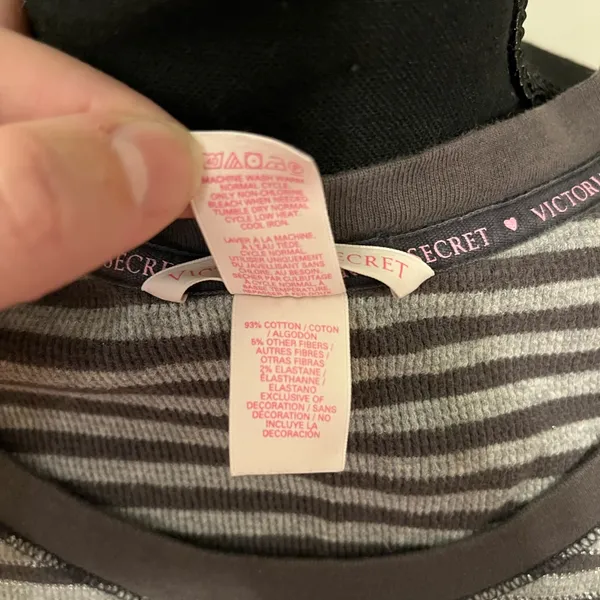 Victoria's Secret Women’s Gray & Dark Gray Striped Pajama Set Size M - Image 3