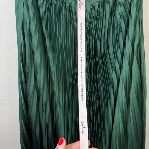 NEW Lulus Got the Glam Emerald Green Satin Pleated Cutout Maxi Gown Dress XS - Image 9