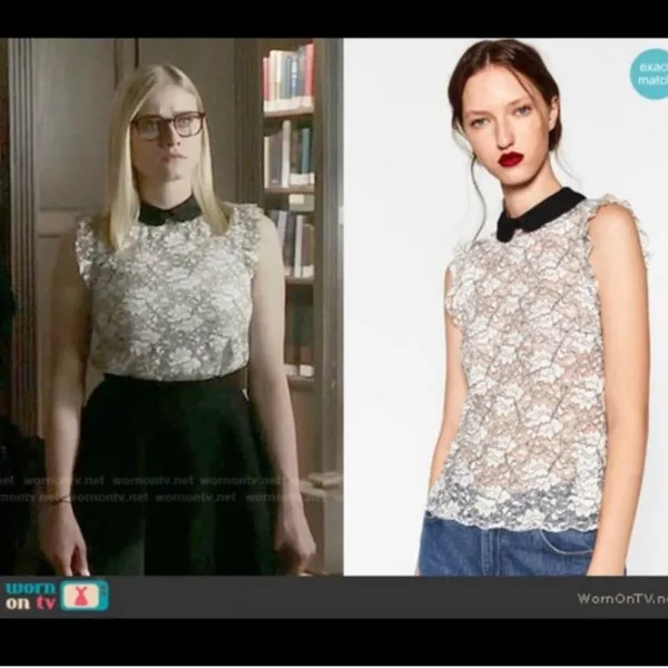 Zara Lace Sleeveless Top Sheer Peter Pan Collar Victorian Romantic Modest - Image 2