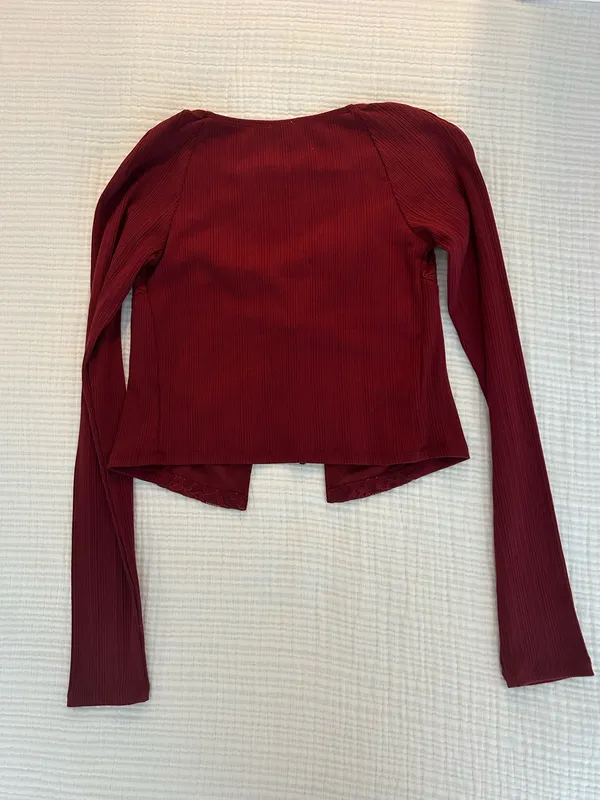 Garage Flyaway Lace Rib Top Cabernet - Image 2