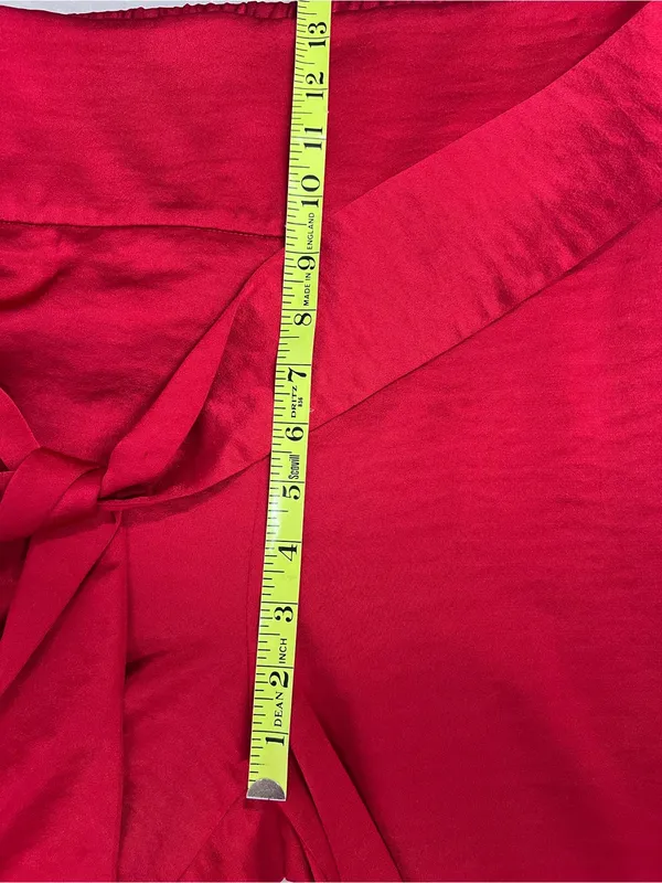 Express Super High Rise Trouser w/waist Tie Red Satin size s wide leg see descri - Image 7