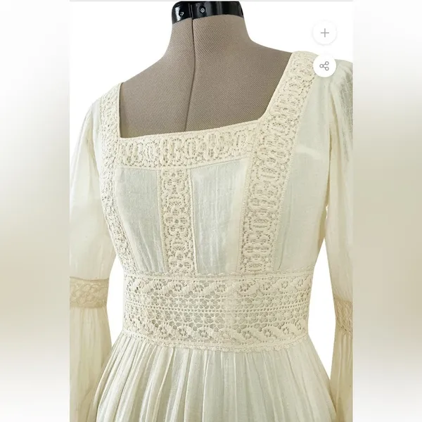 Victor Costa Mexican Wedding Dress Ivory Cotton Gauze & Lace Dress 1970 Size 0 - Image 9