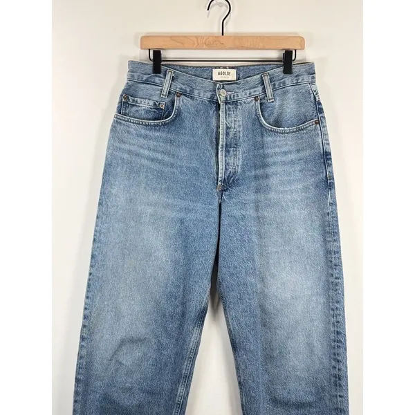 AGOLDE Womens Jeans Blue High Rise Baggy Tapered Denim Button Fly Medium Wash 28 - Image 6