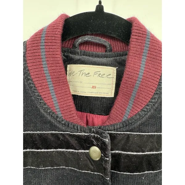 Free People Jacket Womens XS Black Red Atlas Corduroy Cord Bomber Coat Steampunk - Image 5