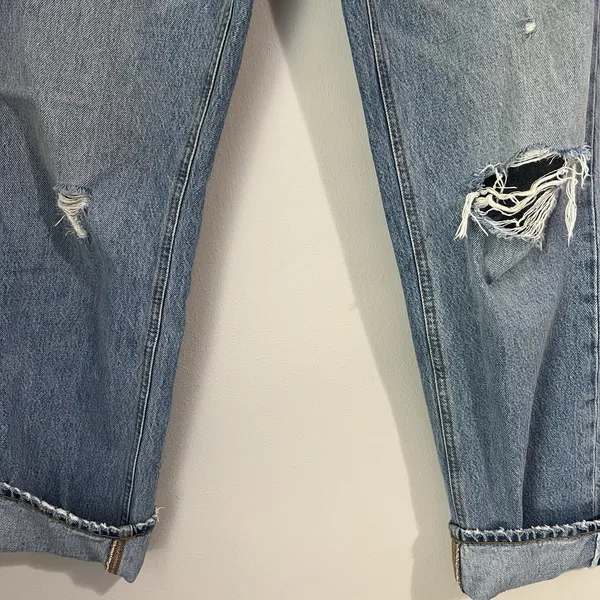 RE/DONE 70's Straight Jeans Women's Size 28 Destroyed Sunfaded Indigo High Rise - Image 5