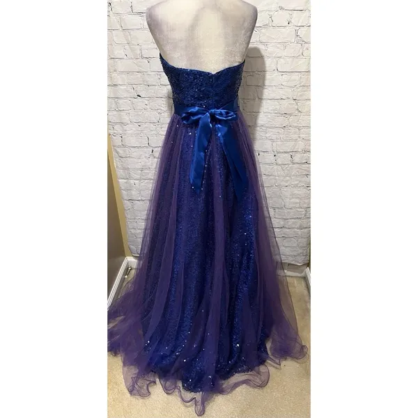 Cecily Brown Blue and Purple Sequin Strapless Prom Gown Formal Party Dress M - Image 5