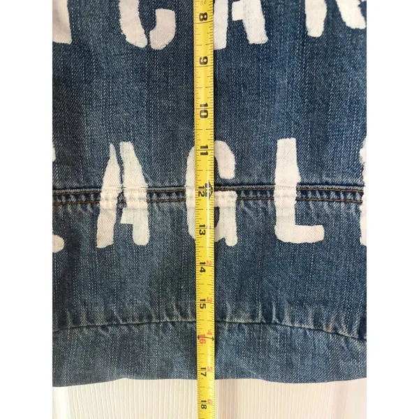 American Eagle‎ Outfitters Blue Denim Tote Bag Stenciled Logo Distressed Cotton - Image 5