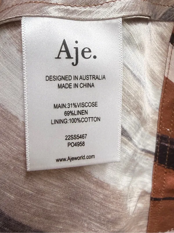 NEW Aje Gabrielle Stripe Pleated Linen Blend Midi Dress brown black small (8) - Image 8