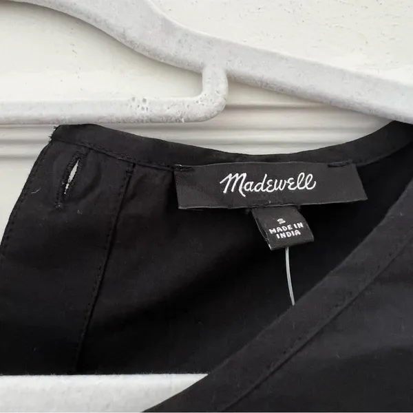 Madewell Embroidered Poplin Puff-Sleeve Cutout Crop Top in True Black NWT - Image 6