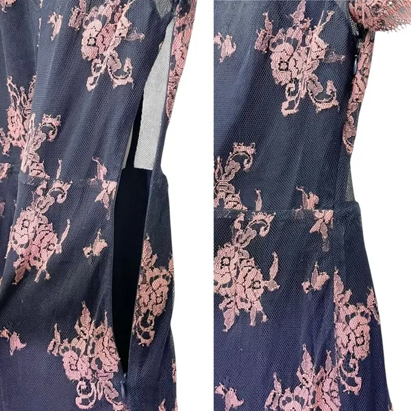 Lovers + Friends Shoreline Maxi Dress Navy Pink Lace Size Small Sheer Floral - Image 6