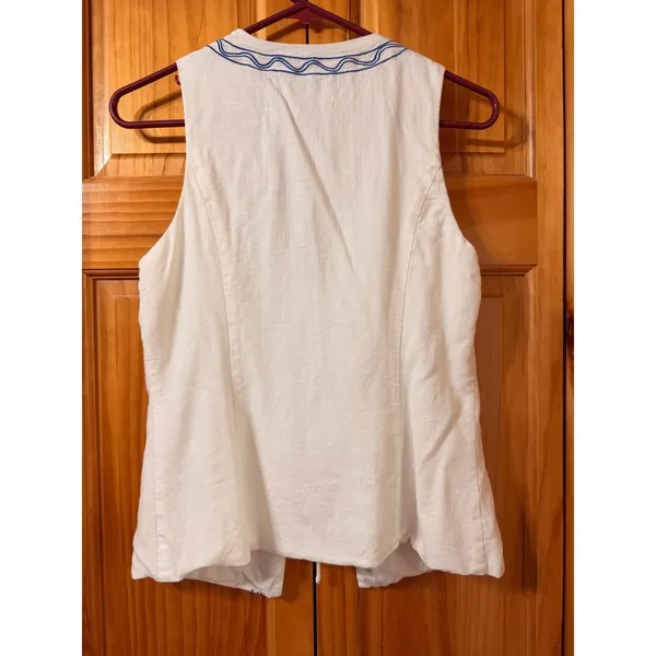 Princess Polly Sun And Palm Trees Vest Top‎ White Blue Linen Blend Embroidered 4 - Image 4
