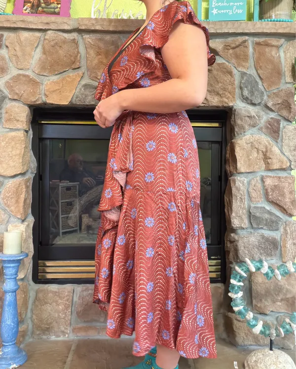 Anthropologie Ruffle-Sleeve Printed-Wrap Maxi - Image 8