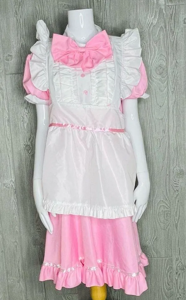 Lolita baby doll French maid pink & white dress Halloween costume cosplay XL - Image 5