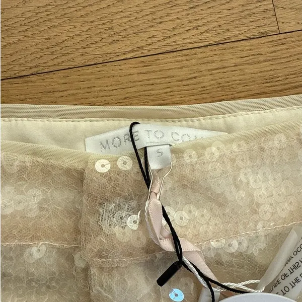 More To Come - Sequin High Waist Shorts in Ivory White - Image 2