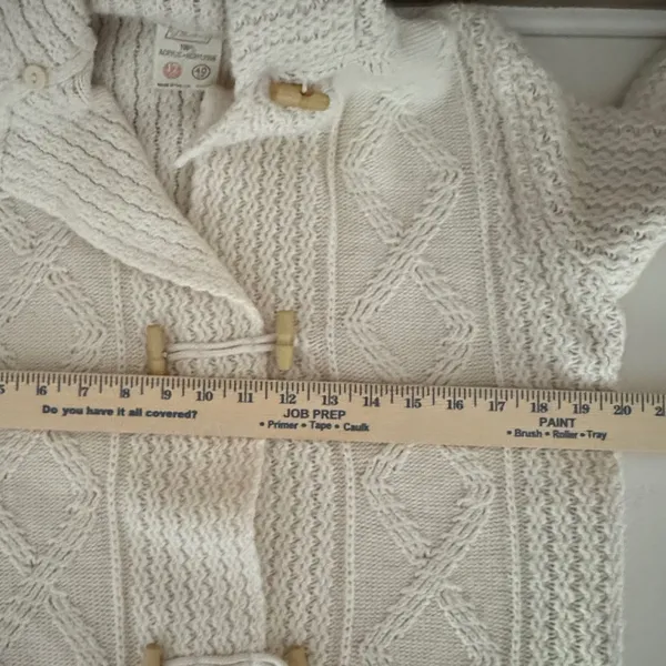 St Michael Vintage Cream Cable Knit Hooded Toggle Cardigan Sweater Cottagecore - Image 6