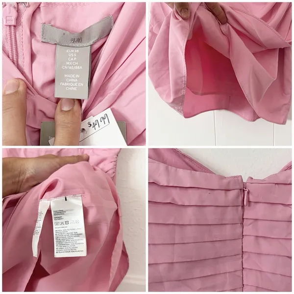 H&M Pink Ruched Puff Sleeve Mini Dress S Cottagecore Coquette Romantic - Image 4