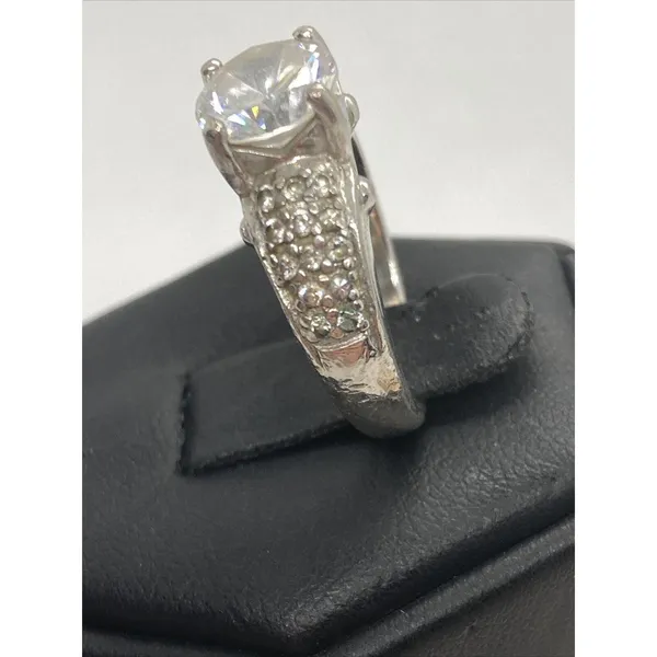 Vintage Round CZ Solitaire & Accents Band‎ Ring Size 5.5 Sterling 925 Silver 6g - Image 3