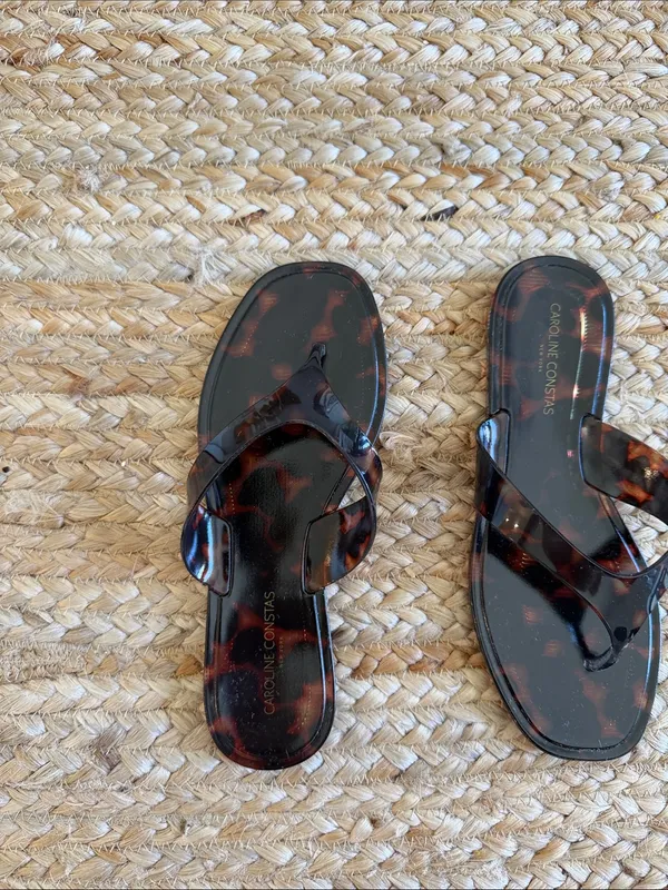 Caroline Constas Tortoiseshell Gloss Slide Sandals - Brown/Black - Image 3