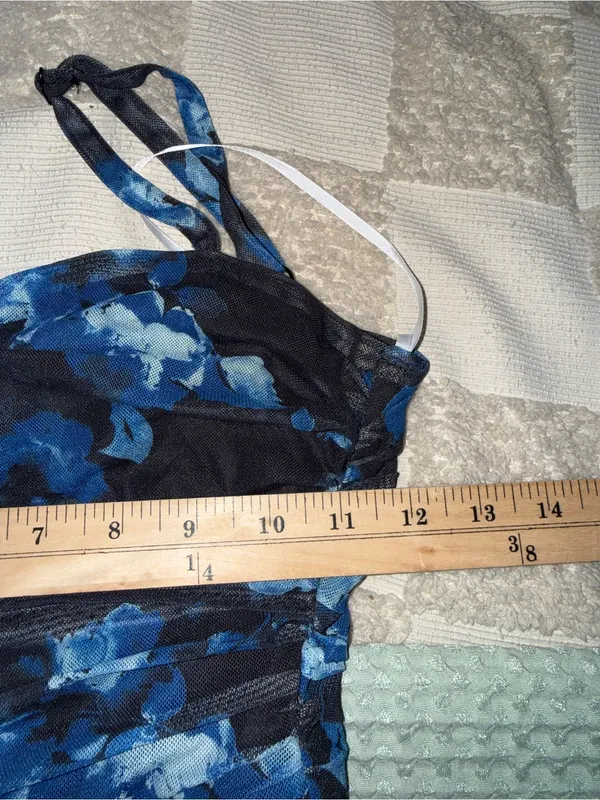 Lulus Flirty Phenomena Black Blue Floral Mesh Drop Waist Maxi Dress XS NEW - Image 3