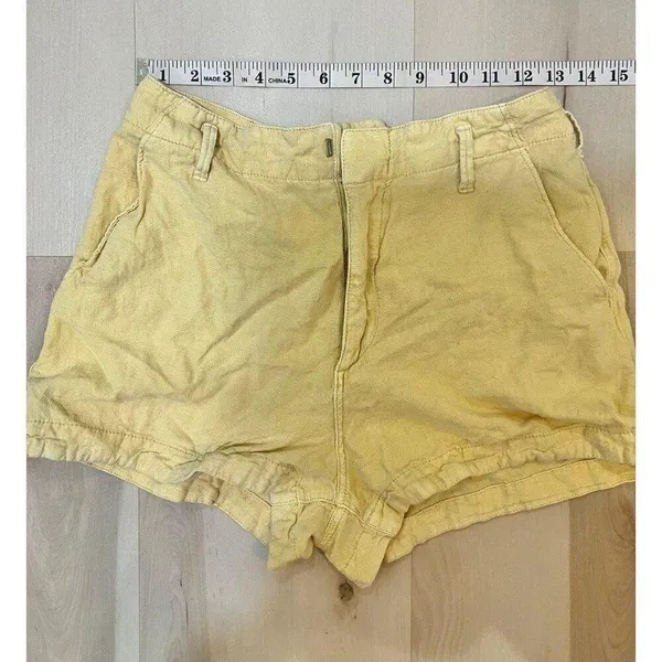 Abercrombie & Fitch Women Small Butter Yellow Linen Blend Shorts Coastal Retro - Image 8