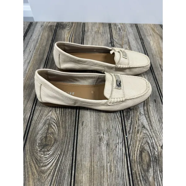 COACH Driving Loafers Fredrica Pebbled Leather Ivory Flats Slip On Womens 8B - Image 2