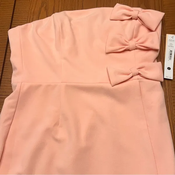 AQUA Strapless Straight Neck Bow Mini‎ Dress Rose Quartz Pink Size Large - Image 3