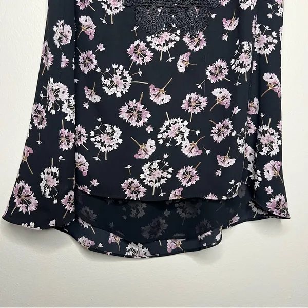 WHBM Dark Floral Whimsigoth Dandelion Scalloped Trim Lace Sheer‎ Chiffon Tank - Image 6