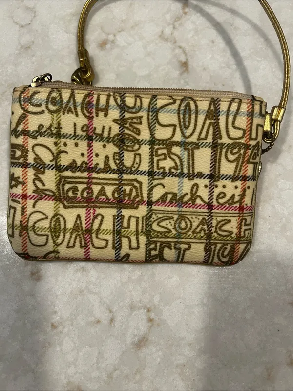 Vintage Coach Graffiti Tattersall Wristlet Gold Plaid Scribble Legacy 1941 Y2K - Image 2
